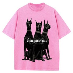 100% Cotton Oversized T-Shirt, Three Dobermans Vintage Streetwear Unisex Tee