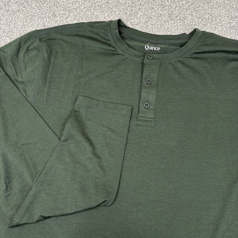 Quince Flowknit Breeze Performance Long Sleeve Henley T Shirt Mens L Olive Green