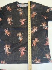 Shein Shirt Semi Sheer Cherub Angel Print Medium Mens Black Club wear Street