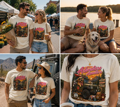 Adventure Awaits Dog Lover Camping Jeep Off Road Golden Retriever Shirt
