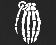 Skeleton Fist Gripping Grenade Black Silhouette T-Shirt