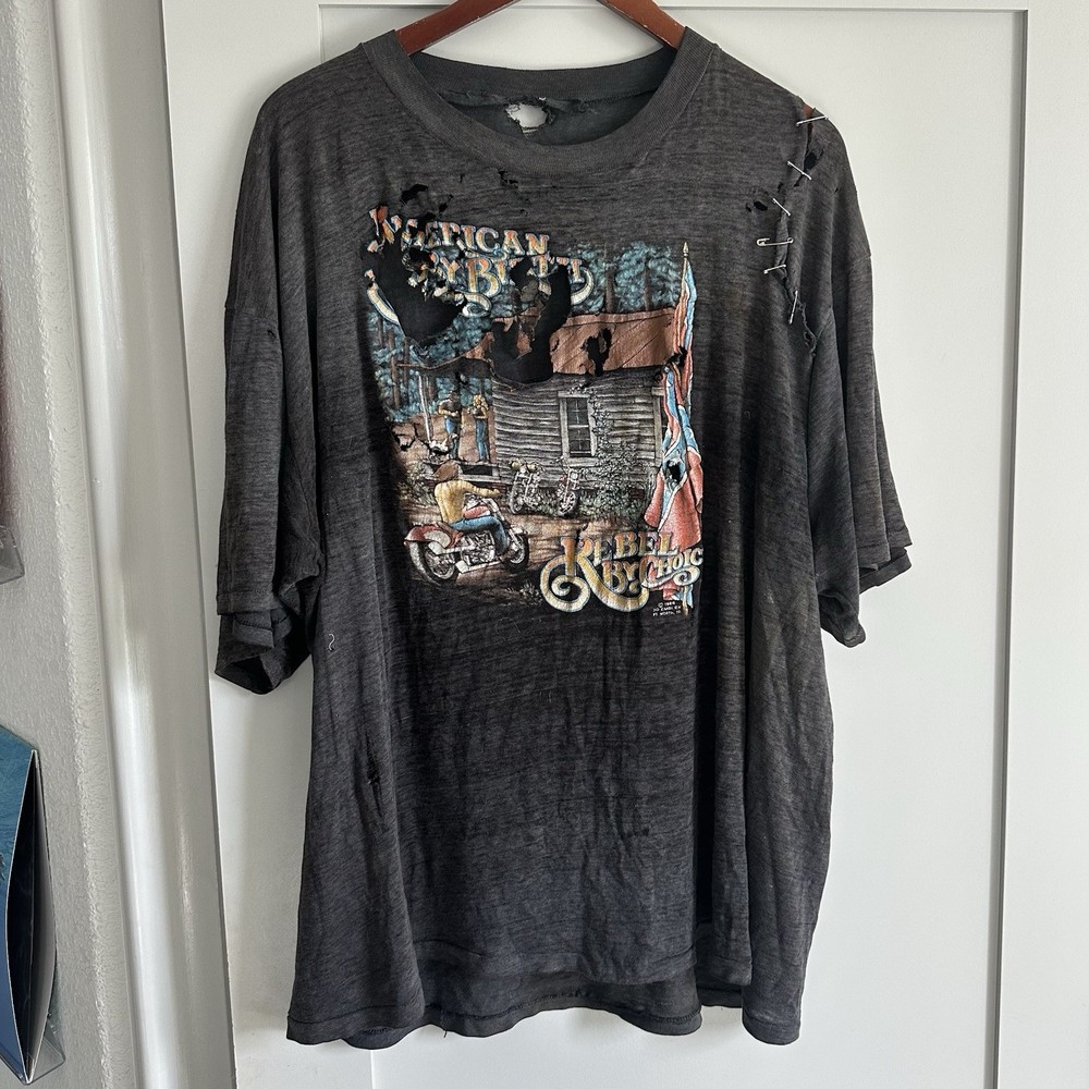 1986 3D EMBLEM HEAVILY DISTRESSED REBEL BY CHIOCE TEE SIZE XL