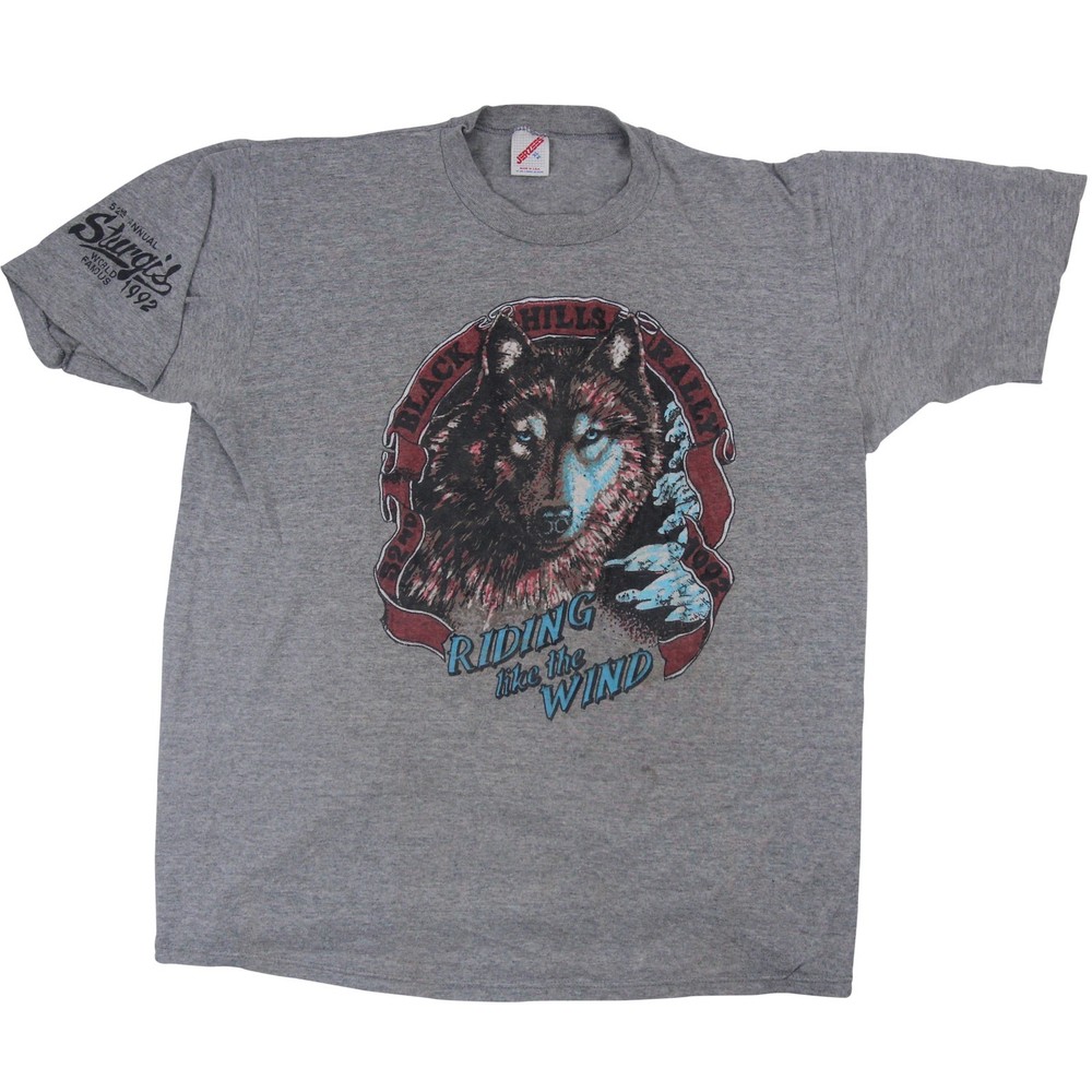 Vintage 1992 Stugis Rally XL “Riding like the Wind” Wolf Graphic T Shirt Gray