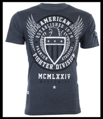 AMERICAN FIGHTER Navy Blue Heather BELIEVE Athletic Graphic T-shirt NWT