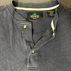 RedHead Thermal Shirt Mens Large Navy Blue Waffle Knit Cotton Henley Neck Casual