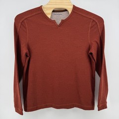 Johnston & Murphy Mens Shirt Large Burnt Orange Split Neck Long Sleeve Slub Knit