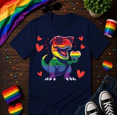 Cute Rainbow Dinosaur Pride Shirt, LGBTQ T Rex Rainbow Heart Tee