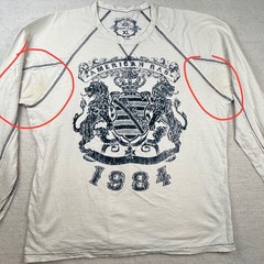 American Rag Mens XL Off White T-Shirt Lion Crest 1984 Y2k distressed SPOTS