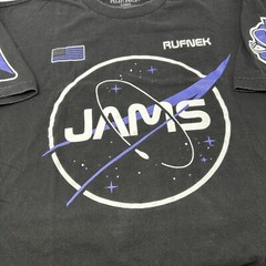RUFNEK Space Jam Jordan 11 Sneaker Black Short Sleeve Shirt Hip Hop Size Large