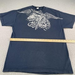 Vintage Split Skater Shirt Mens Large Blue Y2K Wings Skull SKate Gothic Grunge