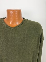 Vintage Ribbed V-Neck Shirt Men XL Minimal Olive Rayon Cotton Long Sleeve Murano