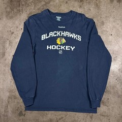 Reebok Chicago Blackhawks Hockey Long Sleeve T-Shirt NHL Tee Black Mens Size M