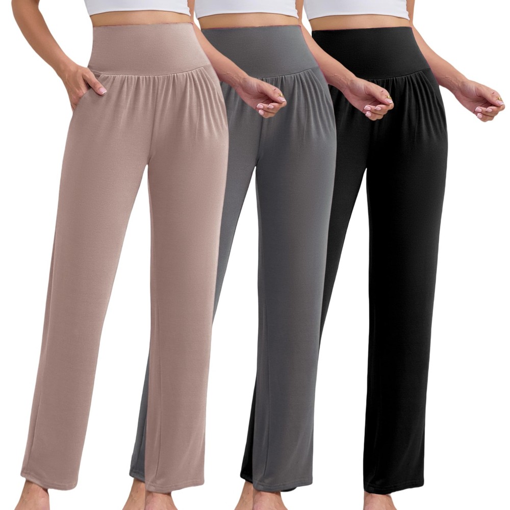 3 Pack Women’s Petite Sweatpants, Casual Wide Leg Pants Loose Fit Lounge Pant…