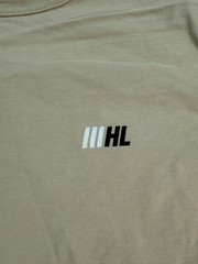 Helmut Lang Shirt Mens Large Tan Logo Graphic Crewneck Short Sleeve Back Print