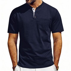 Men’s Henley Short Sleeve T-Shirt Casual Cotton Blend Button Up Summer Tee Top