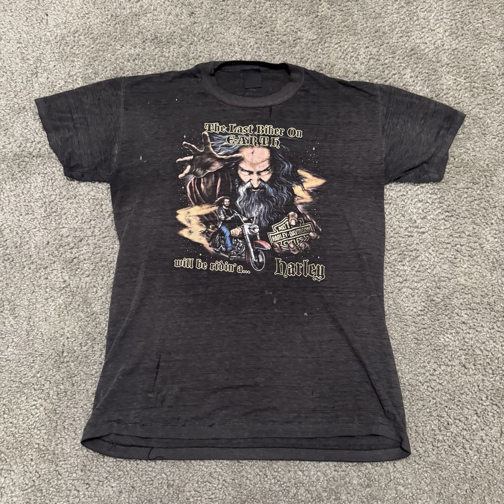 Vintage Harley Davidson Last Biker On Earth Wizard 3d Emblem T-Shirt