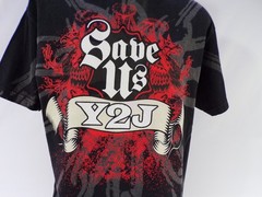 Vintage WWE SAVE US Y2J T Shirt Mens L Black w/Red Dragons & Chains Cotton G25