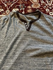 ALFANI Mens Textured 3-ButtoPullover – Grey/Brown Heather – Long Sleeve – Large