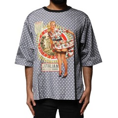 DOLCE & GABBANA T-shirt Gray Polka Dot Pin-Up Print Crew Neck IT48/US38/M 420usd