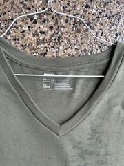 Olive green V-neck tee with a soft, breathable fabric.