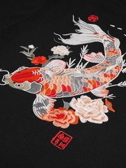 Niepce Men’s Koi Fish Embroidery Tee Japanese Streetwear T-Shirt