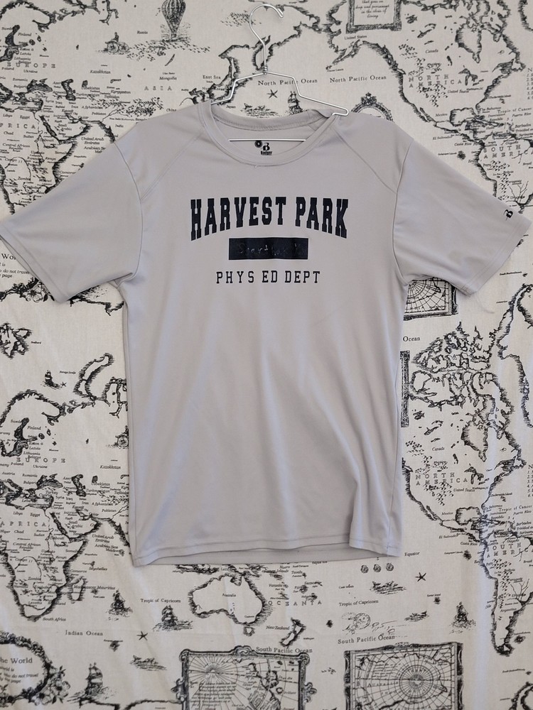 Badger Sport Harvest Park Phys Ed Dept T-Shirt Men’s Size S Gray Short Sleeve