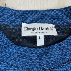 Giorgio Danieli Men’s Blue Striped Mock Neck Textured Weave T Shirt Large