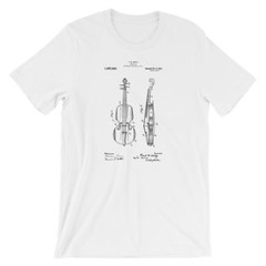 Violin Patent T-Shirt. Violin Shirt 100% Soft Cotton Tee on Black, White or Gray