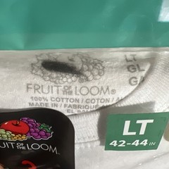 3pk White Tall Man Sz LT Inch Crew T-Shirts Fruit Of The Loom New *Seconds
