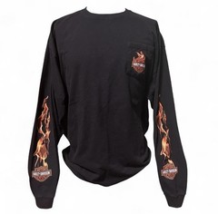 Vintage Harley-Davidson Flame Long Sleeve Pocket TShirt Mens 2XL Belfast Ireland
