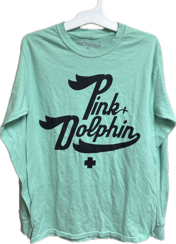 Pink Dolphin Logo Adult Men Long sleeve T-Shirt Seafoam Green black logo SMALL