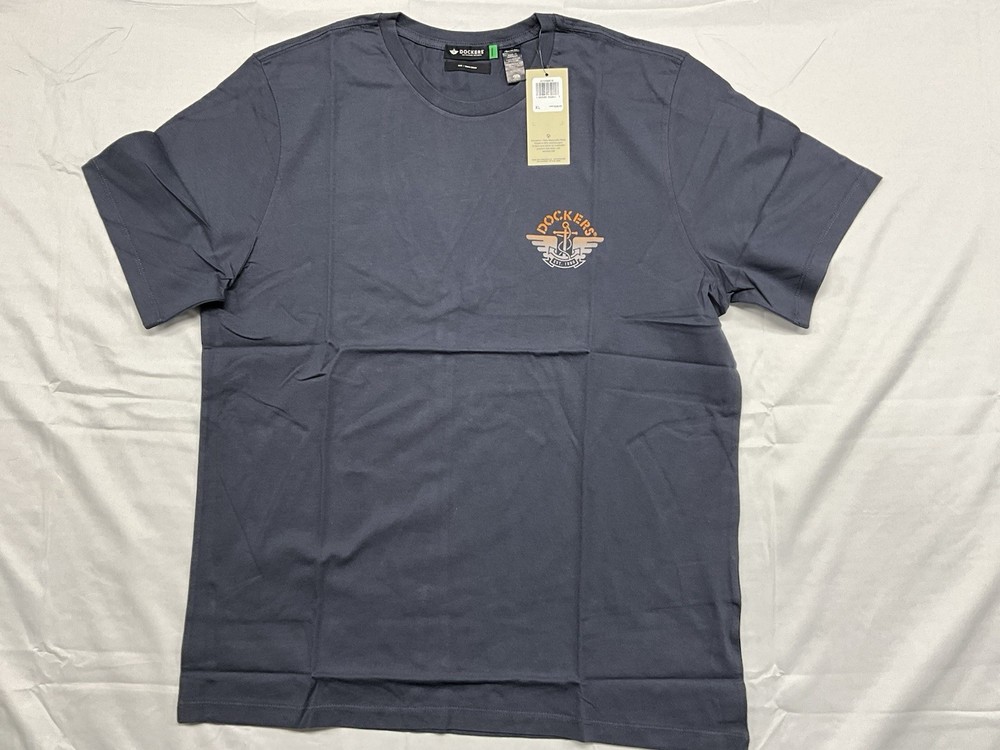 Dockers Mens T Shirt Crew Neck Slim Fit Oraganic Size XL Navy Blue New With Tags