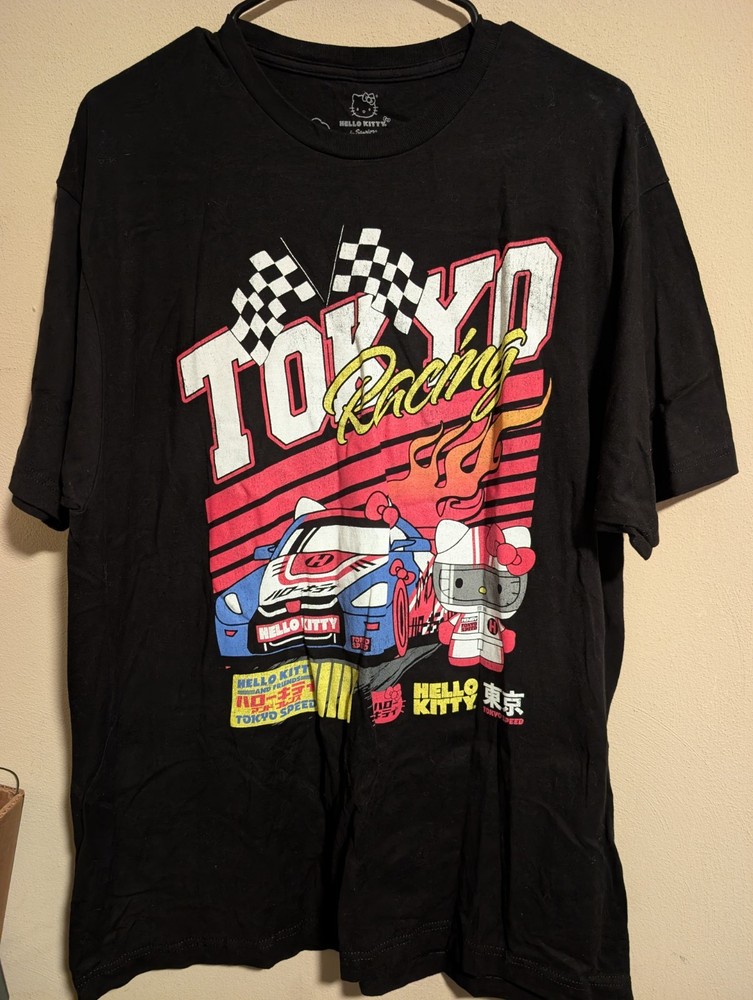 Sanrio Hello Kitty Tokyo Racing Graphic Tee 100% Cotton Black T Shirt XL