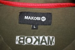 Makobi MK Sz L Fashion T-Shirt Olive Green Zippers Pleated Short Sleeves
