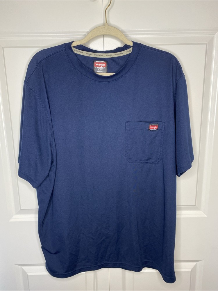 Wrangler Workwear Shirt Mens XLarge Navy Blue Pocket Crew Neck Short Sleeve
