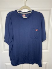 Wrangler Workwear Shirt Mens XLarge Navy Blue Pocket Crew Neck Short Sleeve