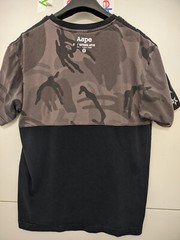 A Bathing Ape Shirt Mens L Black Ape Face Camo Panel Tee Taped Sleeve Contrast