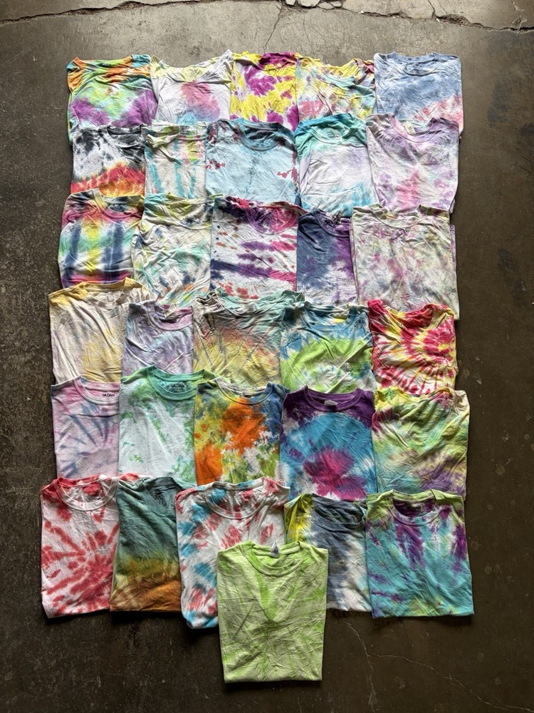 Lot of 31 Tie Dye Tees Reseller T Shirt Bundle Blank Mixed Sizes