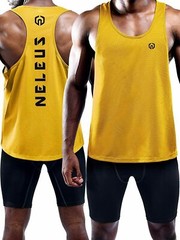 NELEUS ‘Dry Fit Logo Muscle’ Mesh Tank Top Men’s M Gym Workout Exercise Ylw NWT!