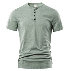 Camiseta Hombre Casual Verano Alta Calidad Manga Corta Cuello Henry Moda Básica