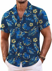 Mens Hawaiian Shirt Short Sleeve Floral Button Down Tropical Beach Casual Top