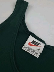 Vintage 90s Nike Swoosh Logo Embroidered Tank Top USA Dark Green Faded Bleach **