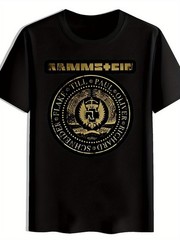 Men’s RAMMSTEIN Graphic Print Casual T-Shirt – Black Band Logo Tee with Golden L