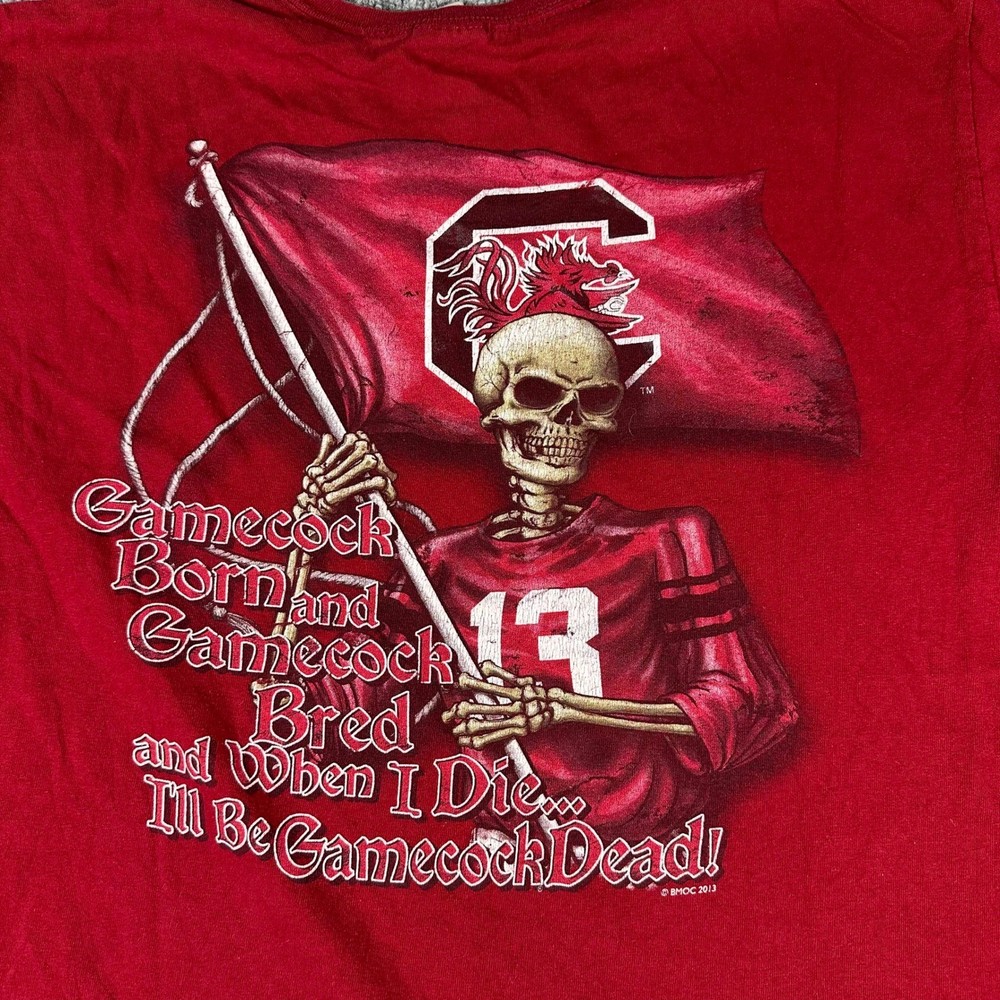 Gildan T-Shirt Mens Size L Red University of South Carolina Gamecocks Skeleton