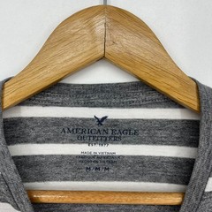 American Eagle Mens Striped T-Shirt Grey White Eagle Logo Short Sleeve Size M