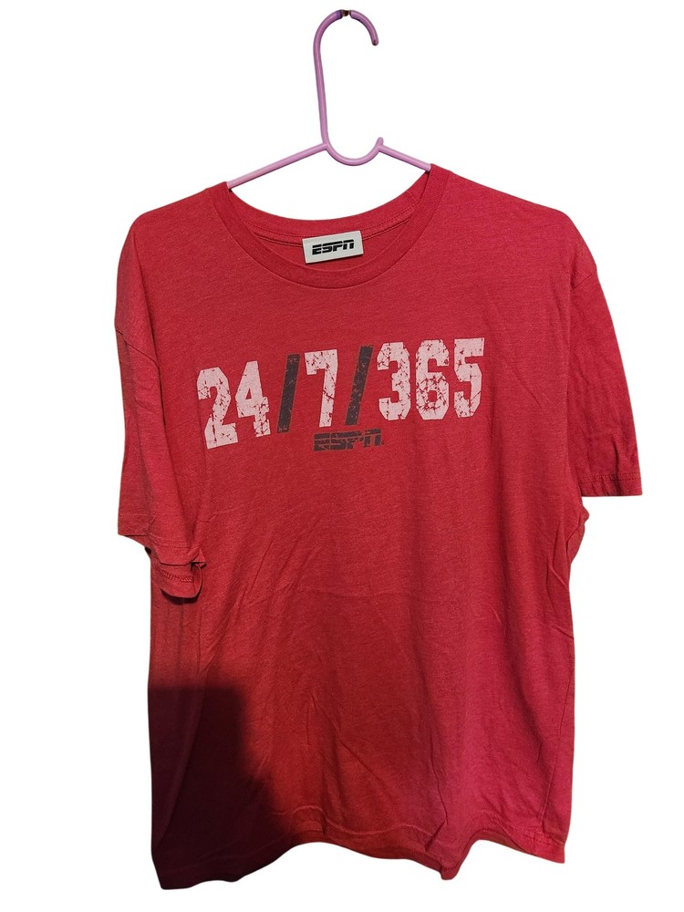 ESPN Shirt Mens XLarge Red 24/7/365 Graphic Tee Sports Classic Logo Cotton Top