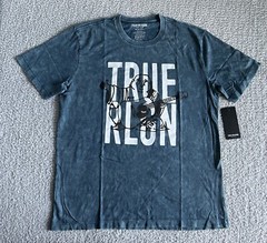 True Religion T Shirt Sz XL Blue Buddha Mineral Wash Distressed Short Sleeve