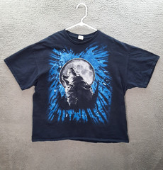 Vintage Gildan Shirt Adult 2XL XXL Blue Wolf Nature Biker Motorcycle Grunge Y2K