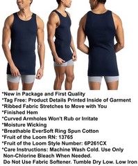 6 Blue Black Gray Red 2XL 50-52 A-Shirt Tanks Fruit Of The Loom 2EG 127-132 CM