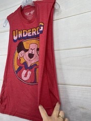 Underdog Savvy Adult Red Graphic Tee S/M Cut Off Open Sides Lightweight Retro